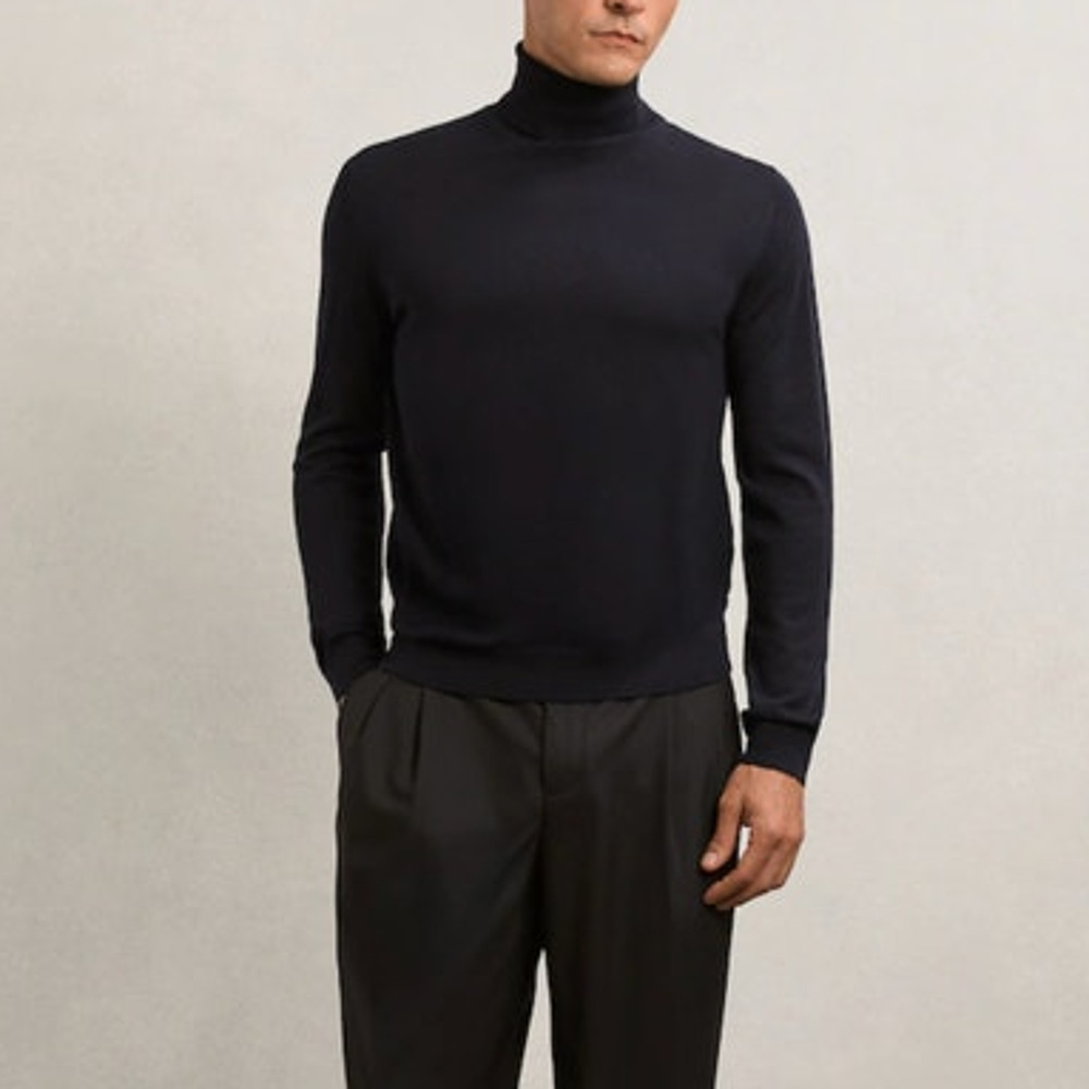 REISS Caine Merino Wool Roll-Neck Jumper Size L Navy Blue Jumper $170